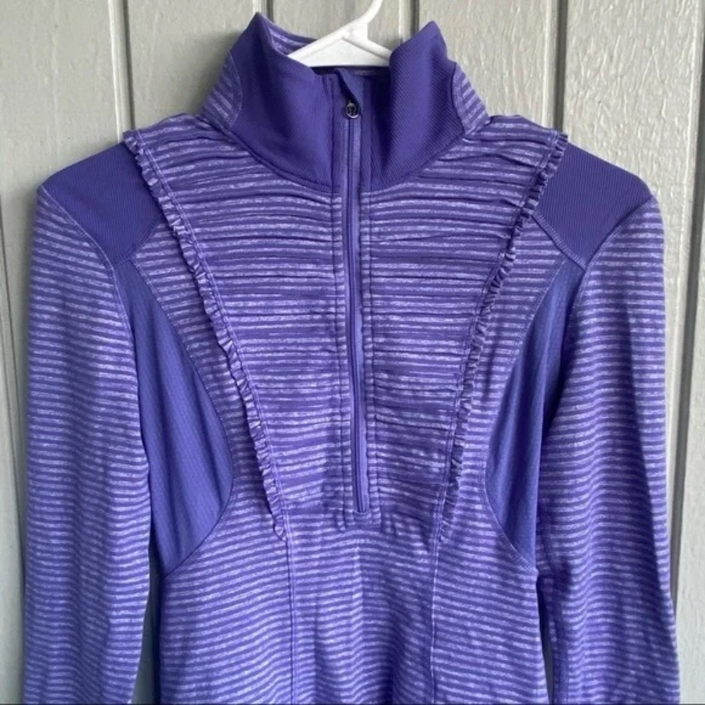 Lululemon Run Your Heart Out Pullover Purple Stripe Half Zip Size 8 - Picture 5 of 12